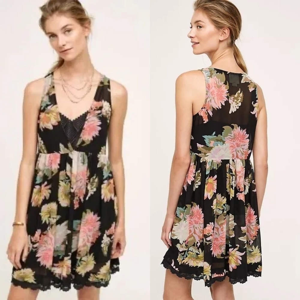 Anthropologie Maeve Violetta sheer floral babydoll dress size small